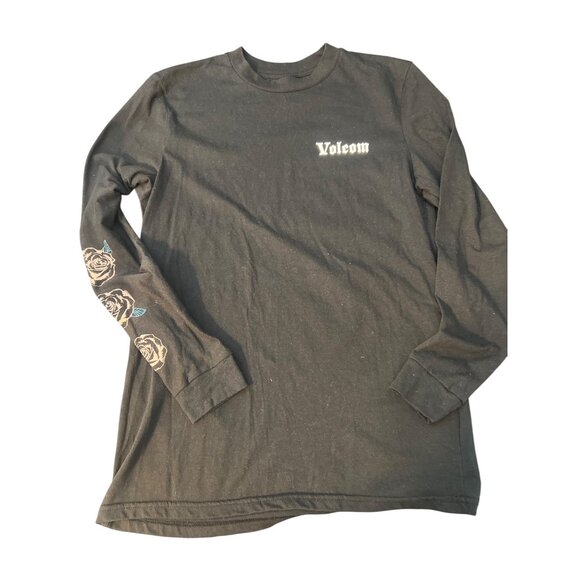 Volcom Long Sleeve Black T-Shirt Tee Rose Graphic Print Arm Design Size Small - Picture 2 of 5
